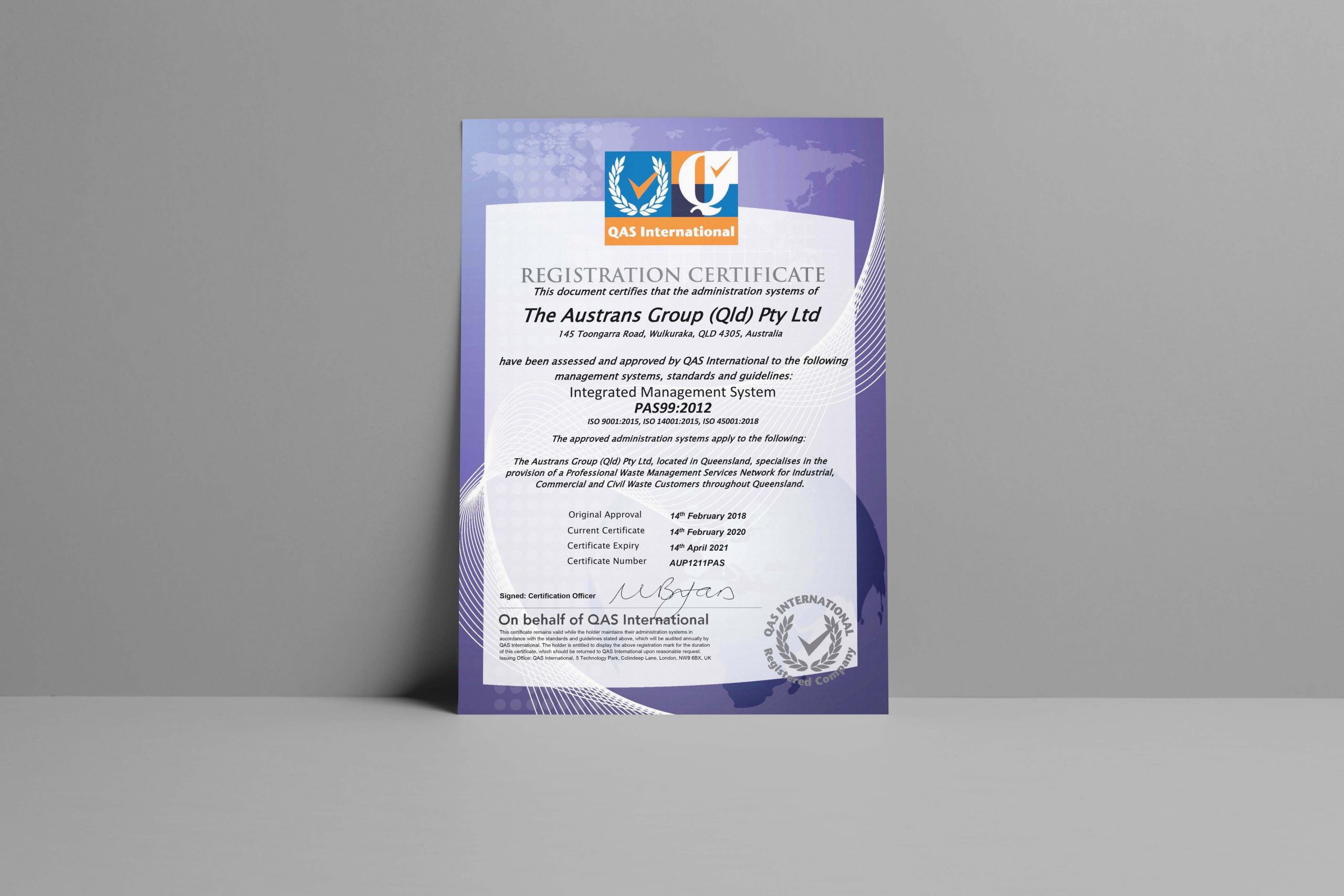 Austrans Integrated Mangement Certificate